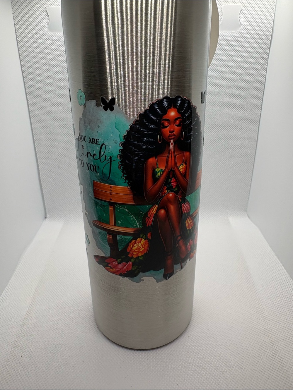 Decorative Stainless Steel Art Tumbler - Black & Green Illustration